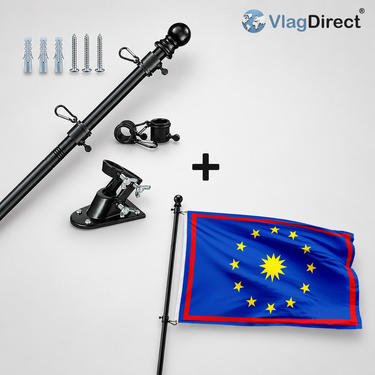VlagDirect - Compleet vlaggenpakket - Zwarte vlaggenstok inclusief vlaggenstokhouder + Zwalmse vlag - Gemeente Zwalm vlag - 90 x 150 cm.