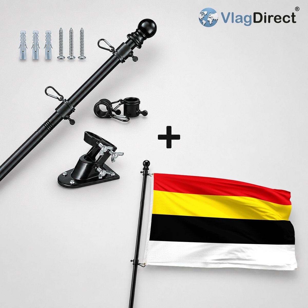 VlagDirect - Compleet vlaggenpakket - Zwarte vlaggenstok inclusief vlaggenstokhouder + Lierdse vlag - Gemeente Lierde vlag - 90 x 150 cm.