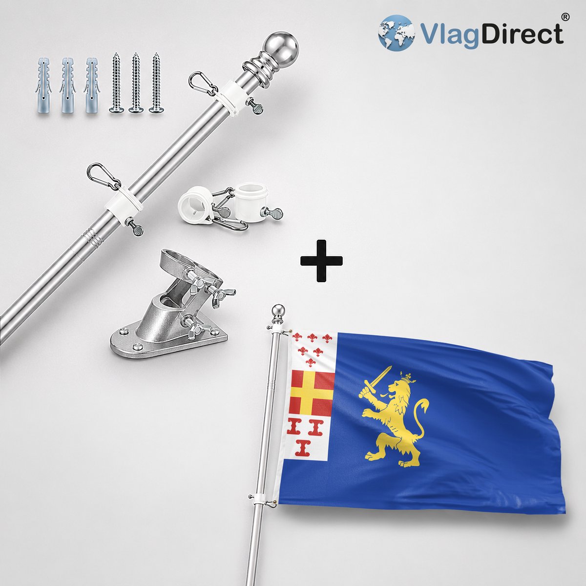 VlagDirect - Compleet vlaggenpakket - Zilveren vlaggenstok inclusief vlaggenstokhouder + Nijkerk vlag - Gemeente Nijkerk vlag - 90 x 150 cm.