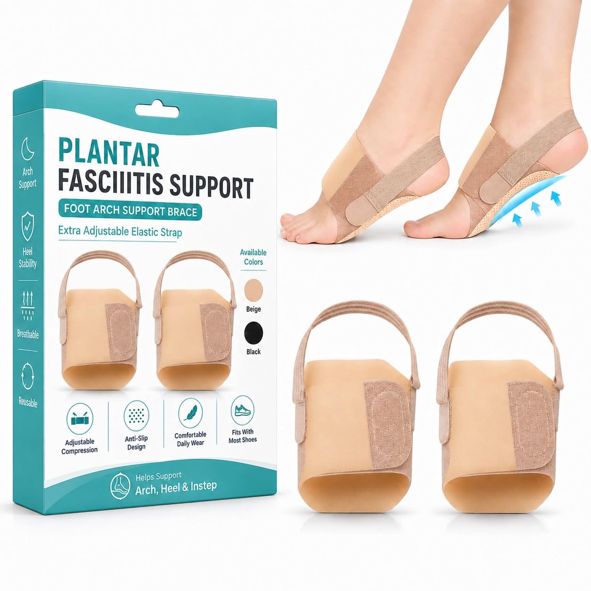 Pnrskter Voetsteun voor plantaire fasciitis, 2-pack, beige - ShopVlot