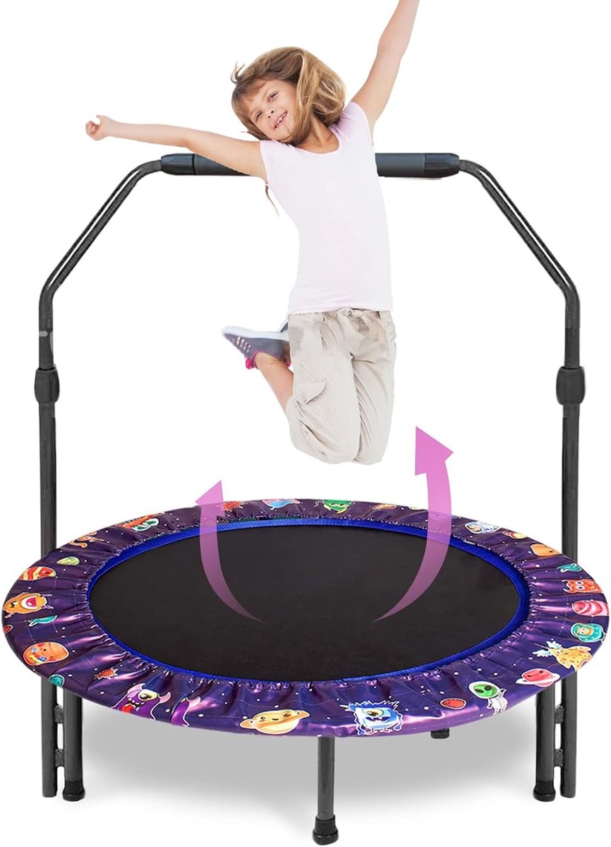 Children's Trampoline Diameter 92 cm Mini Children's Trampoline with Adjustable Handle and Padded Safety Cover, Indoor - ShopVlot