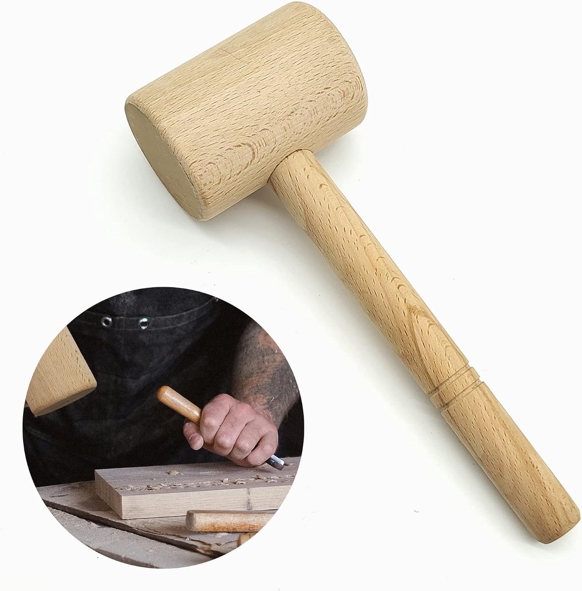 Wooden hammer hammer tool wooden hammer round solid hammer head with comfortable burr-free for mounting all kinds of - ShopVlot
