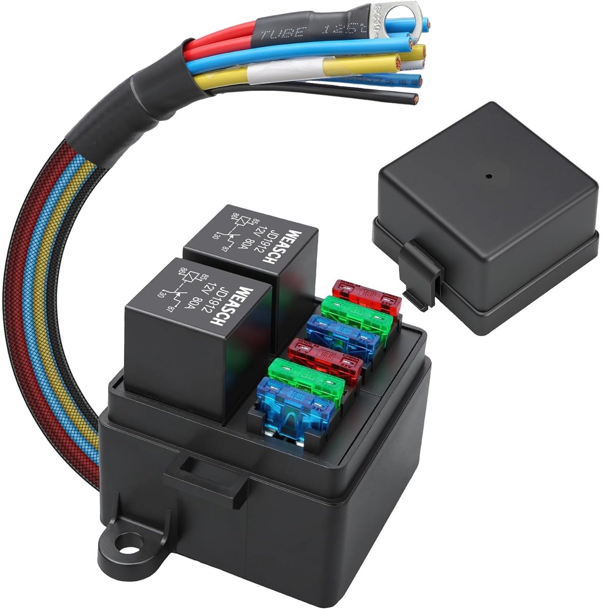 12V Pre-Wired Fuse Relay Box, 2 Relays and 6 ATC/ATO Leaf Fuses, 4 Pin 80A Relay Block and Kit, for Cars, Trucks, Jeep - ShopVlot