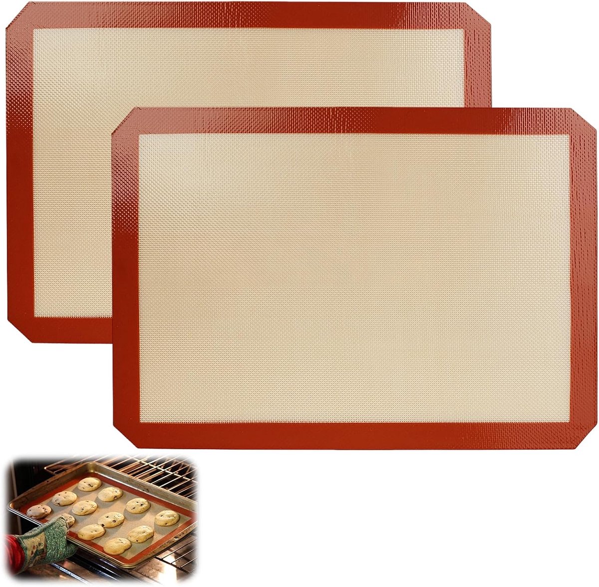 2 stuks siliconen bakmat voor bakplaat, 42 x 29,5 cm, hittebestendige bakonderleggers, anti-aanbaklaag, herbruikbare - ShopVlot