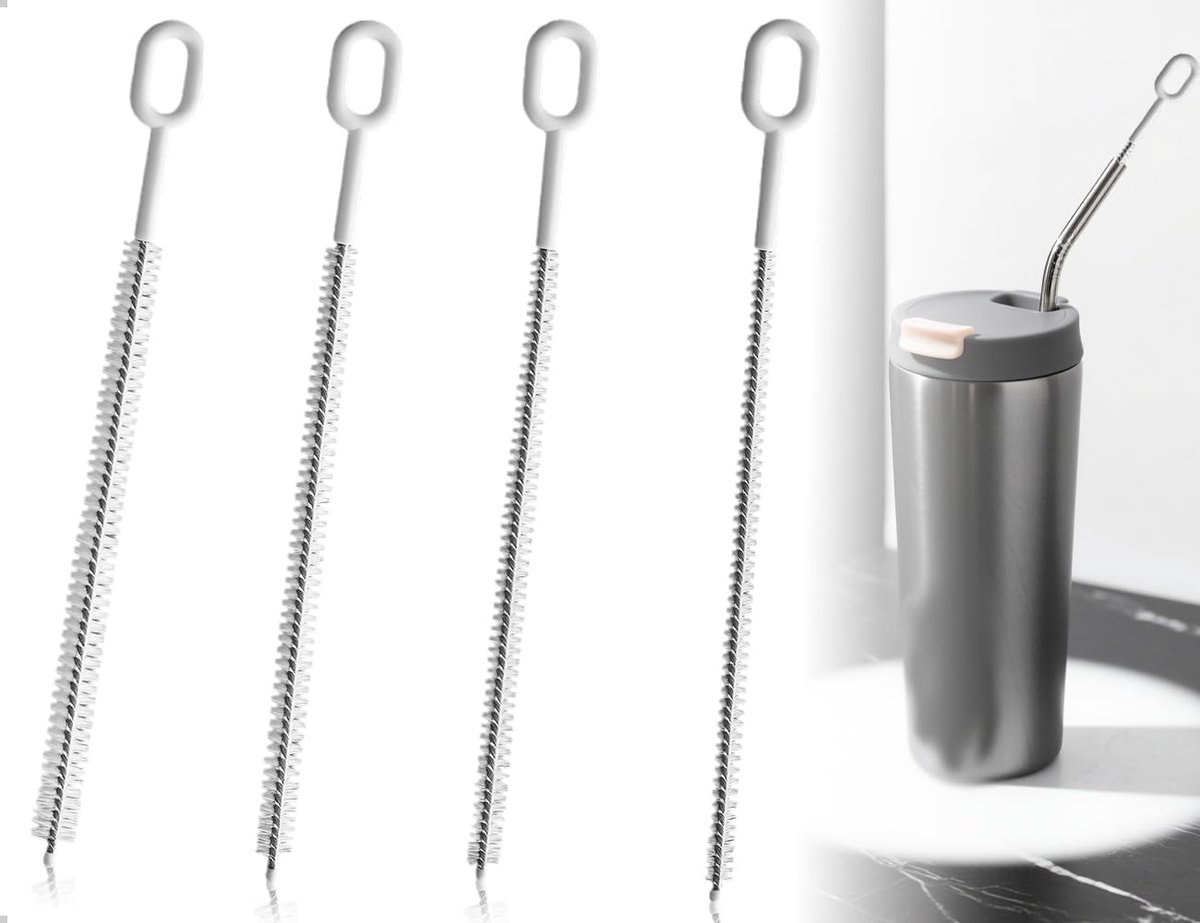 Pack of 4 Straw Brushes, Plastic Handle, Stainless Steel Shaft, Full Brushes, Straw Cleaning Brushes Available in 4 - ShopVlot