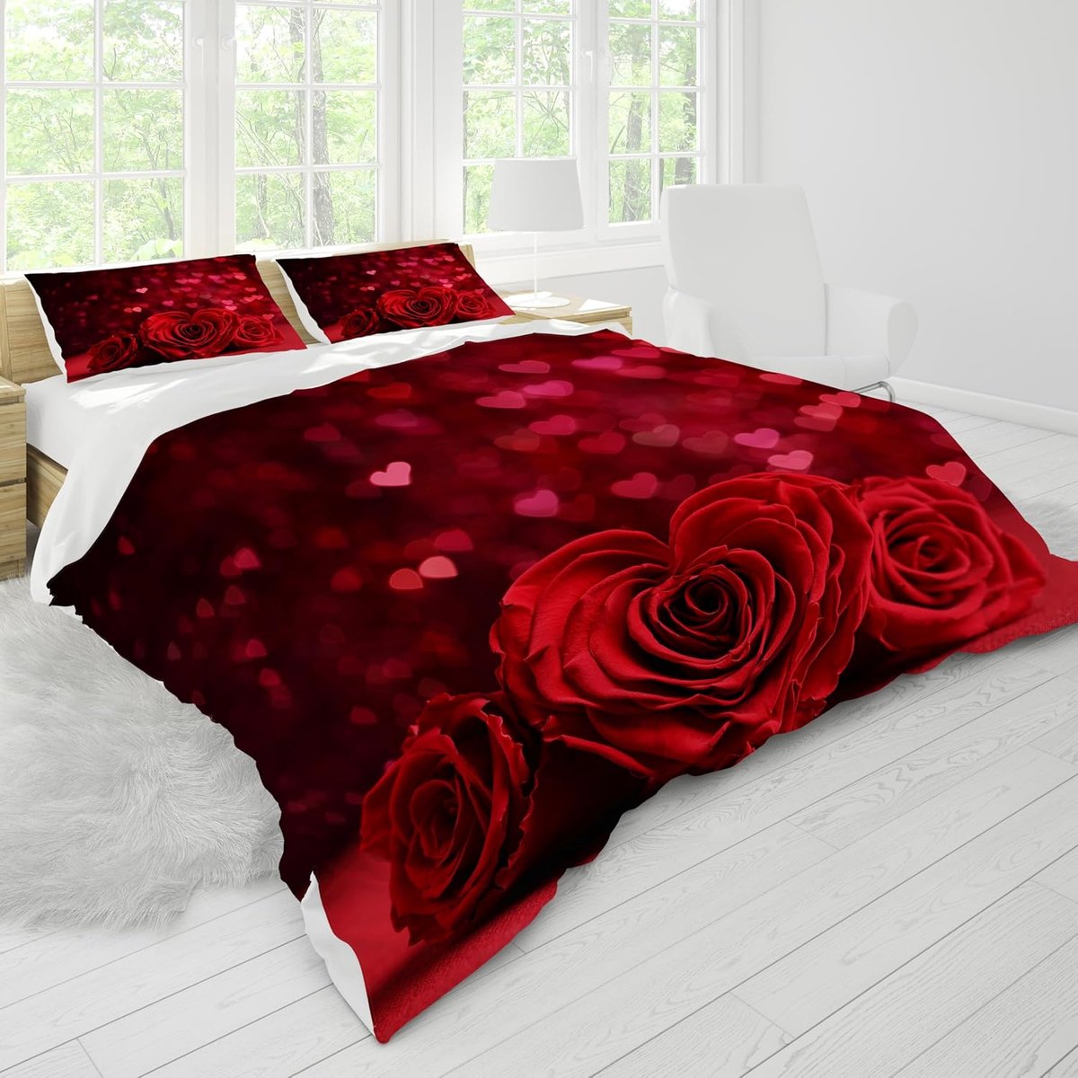 3D Bedding Red Pink Duvet Cover Set with Zip and 2 Pillowcases Creative Microfiber Pink 3 Piece Set for Adults and - ShopVlot