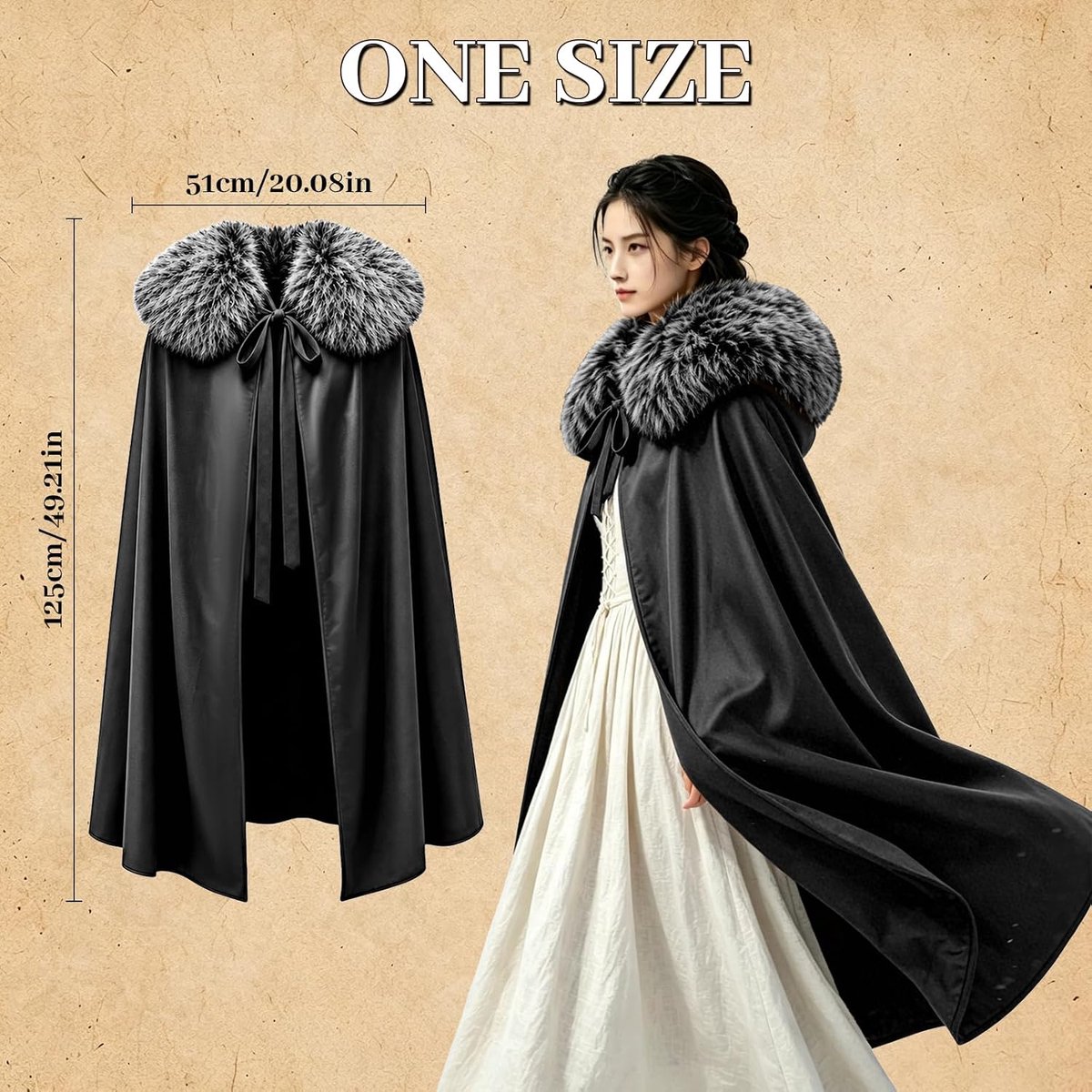 Viking Cape Unisex Medieval Warrior Cape with Fur Collar Renaissance King Costume Halloween Cosplay - ShopVlot