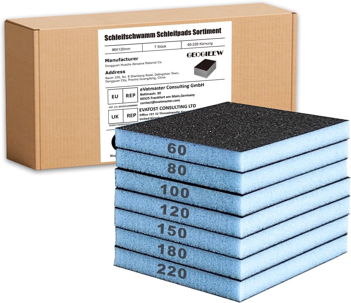 Sanding Sponge, 7 Pieces Sanding Sponge, Grain Size 60-220, Soft Foam Sandblock, Wet and Dry Sandpaper for Model, Dry - ShopVlot