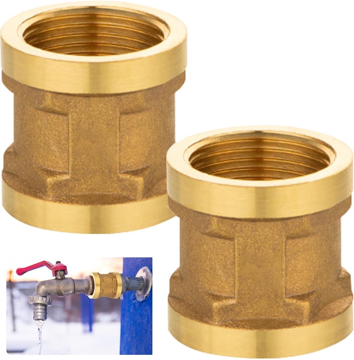 3/4 inch IG Brass , 2 Pcs Double Connection Nipple, G3/4 Inch Female Thread Connector, DN20 Double Fittings, for - ShopVlot