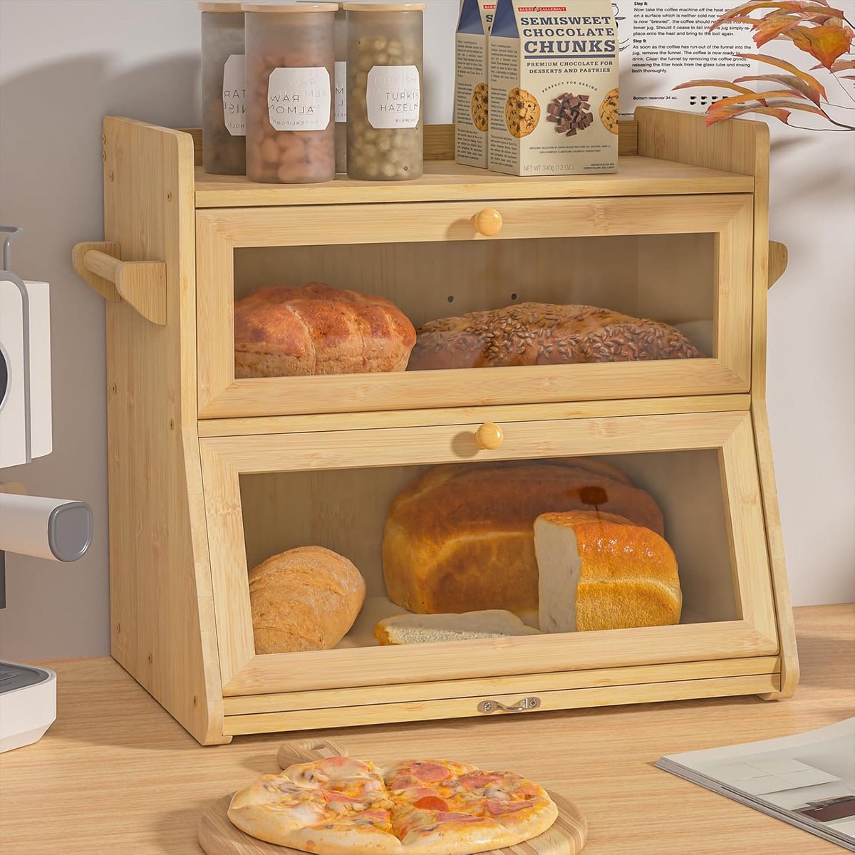 2-Tier Wooden Bread Bin for Storage of Bamboo Bread - ShopVlot