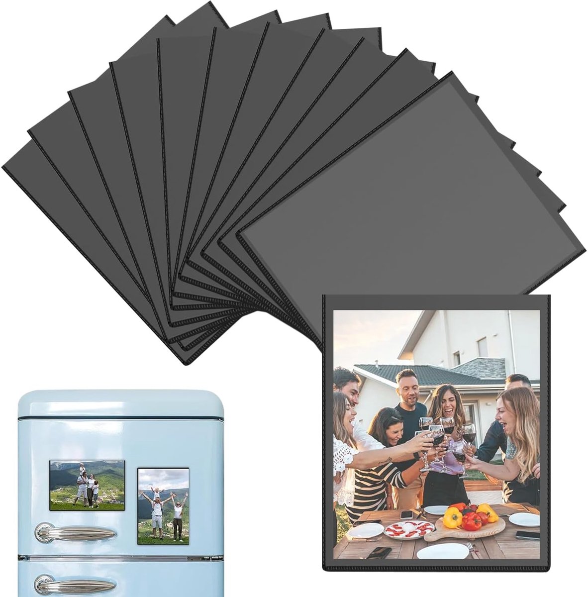 Mini magnetische fotolijsten 8x9.2cm - zwart - 10 stuks - beschermt foto's tegen stof en vlekken - ShopVlot
