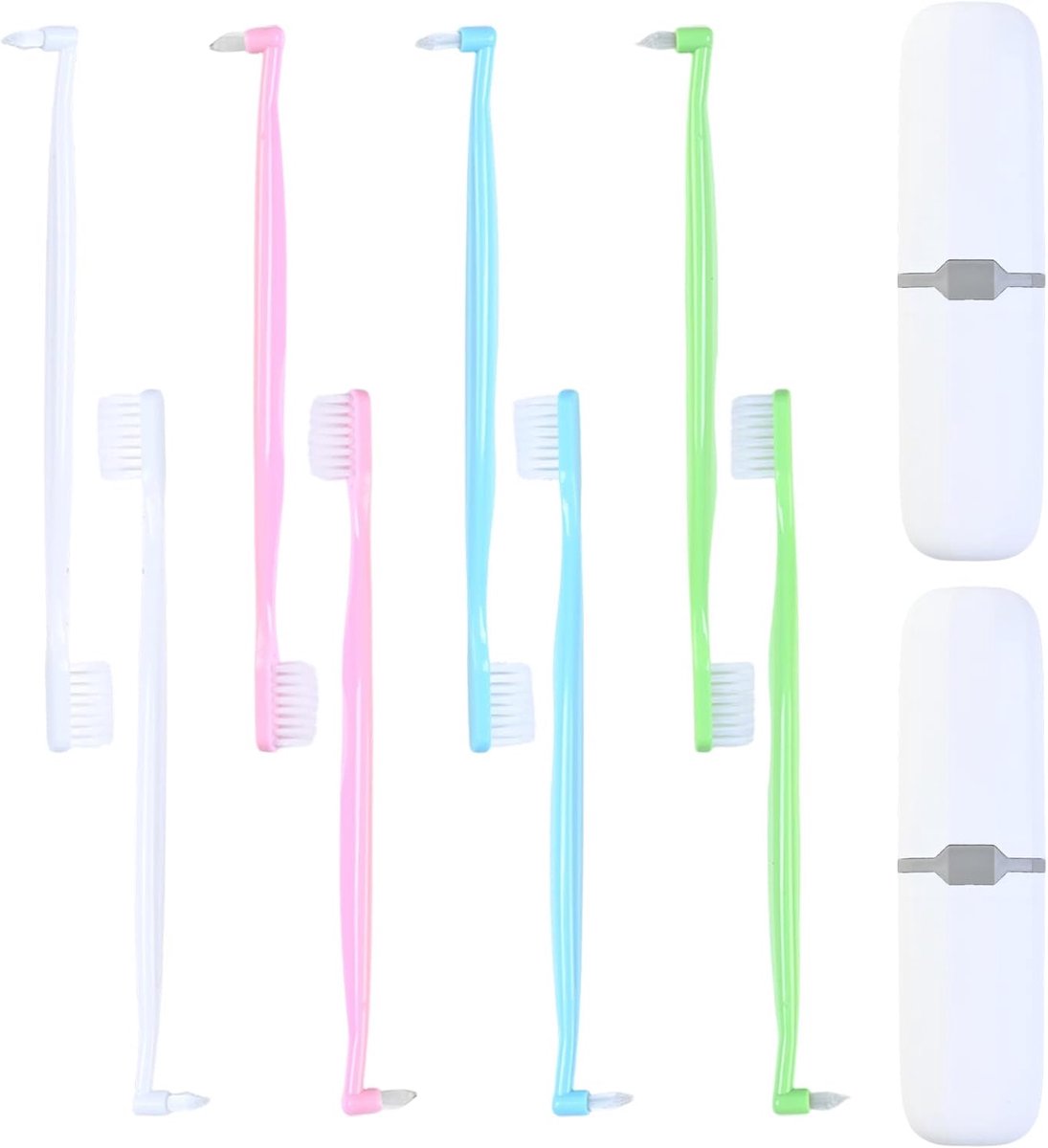 Orthodontische tandenborstel set 8-delig - dubbelzijdig V-vormig - zachte borstelharen - ShopVlot
