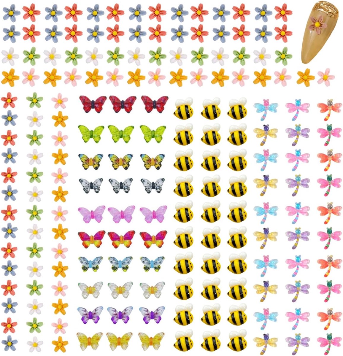 Nail Art-Decoraties 190 Stuks - Hars Bloem-, Libelle-, Vlinder- en Bijenvormen - Voor Doe-Het-Zelf Nagels - ShopVlot