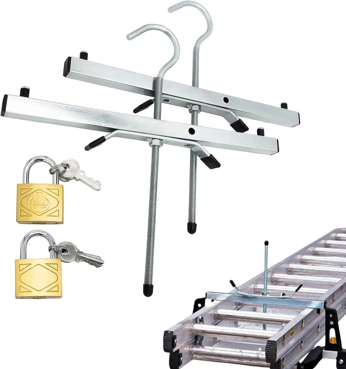 Ladderhouder set van 2 - Verstelbaar - Veiligheidsklem - Beschermt ladder en dakgoot - ShopVlot