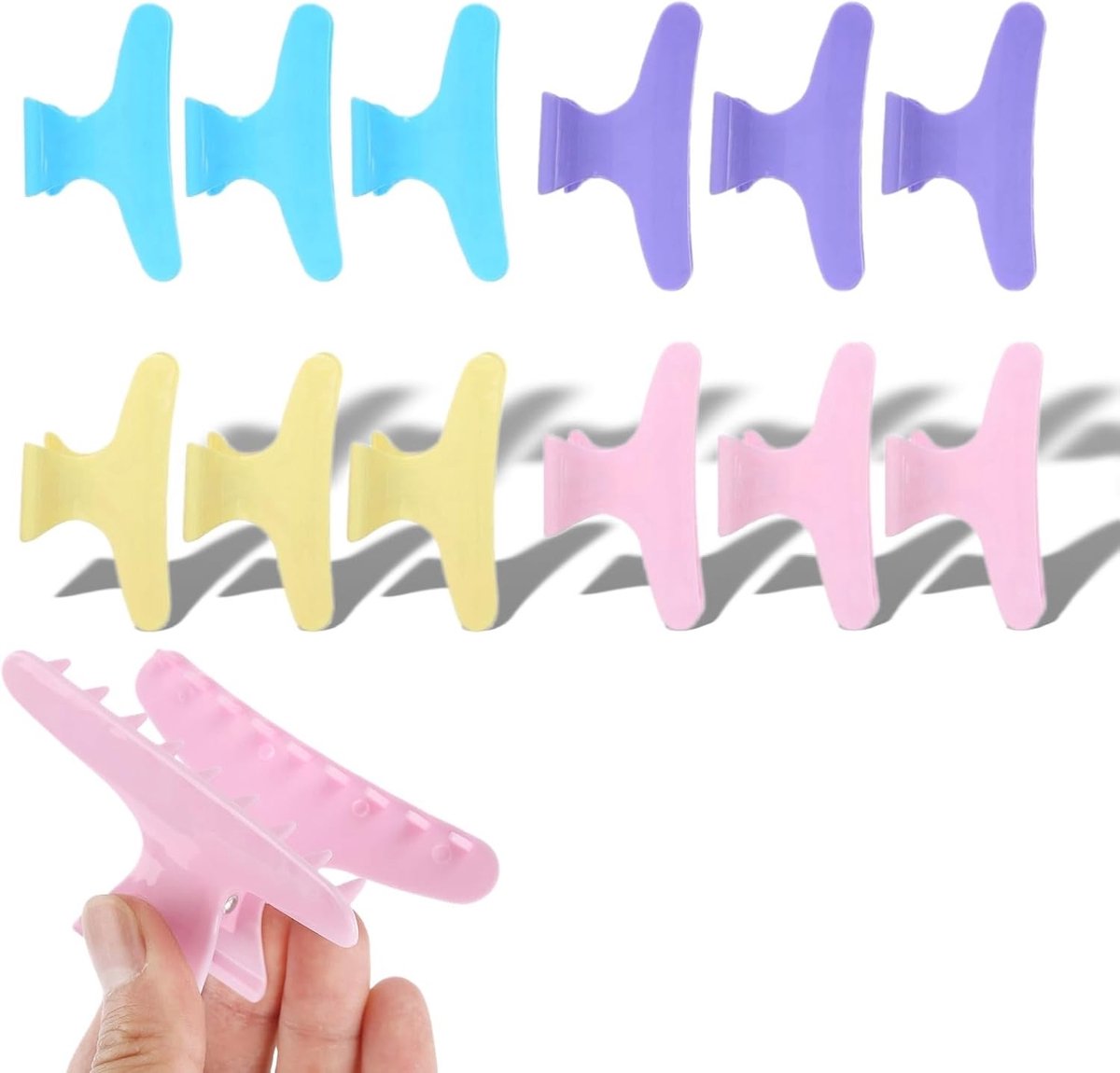 Set van 12 Vlindervormige Haarclips voor Kapsalon, Haarsectie Klemmen en Haarstyling Tools in Diverse Kleuren