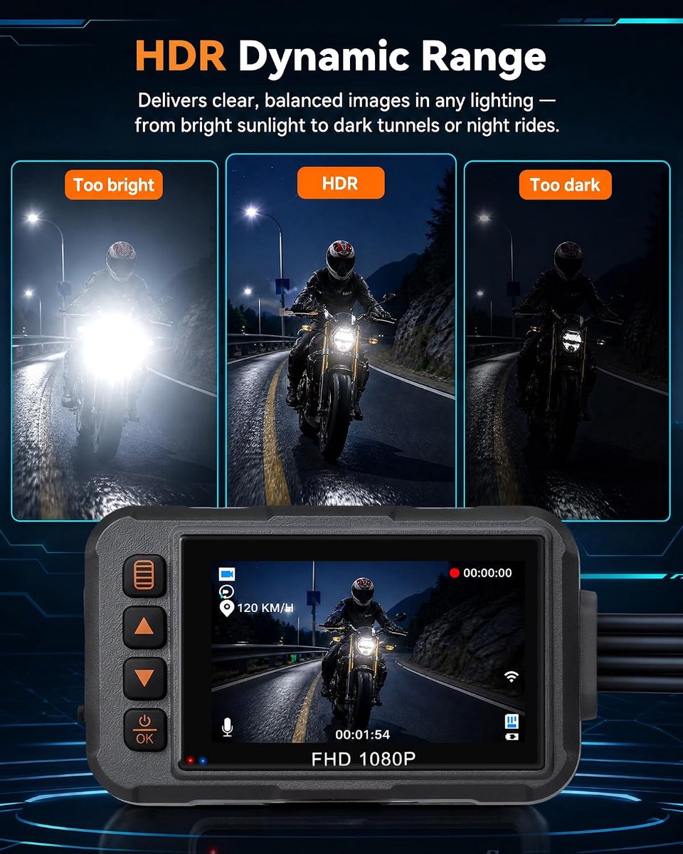 Dashcam motorfiets 1080P - 3 inch HD - IP67 waterdicht - met GPS en G-sensor - ShopVlot