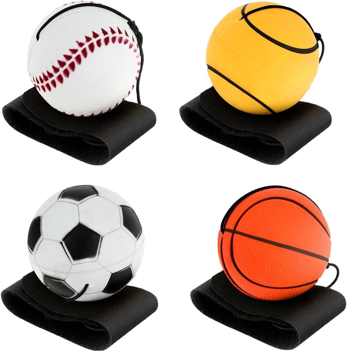Terugkaatsbal set 4 stuks - Rubber - Voor kinderen en volwassenen - Ideaal voor spel en training - ShopVlot