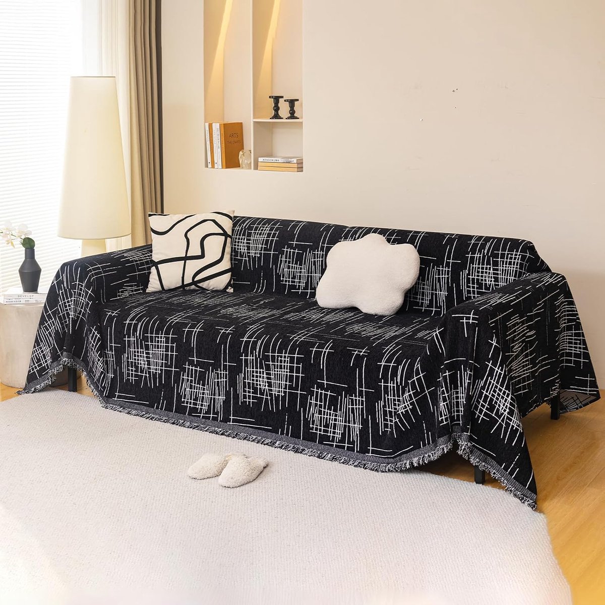 Chenille Sofa Throw 180 x 130cm - Zwart Achtergrond - Omkeerbaar - Warm en Zacht - ShopVlot