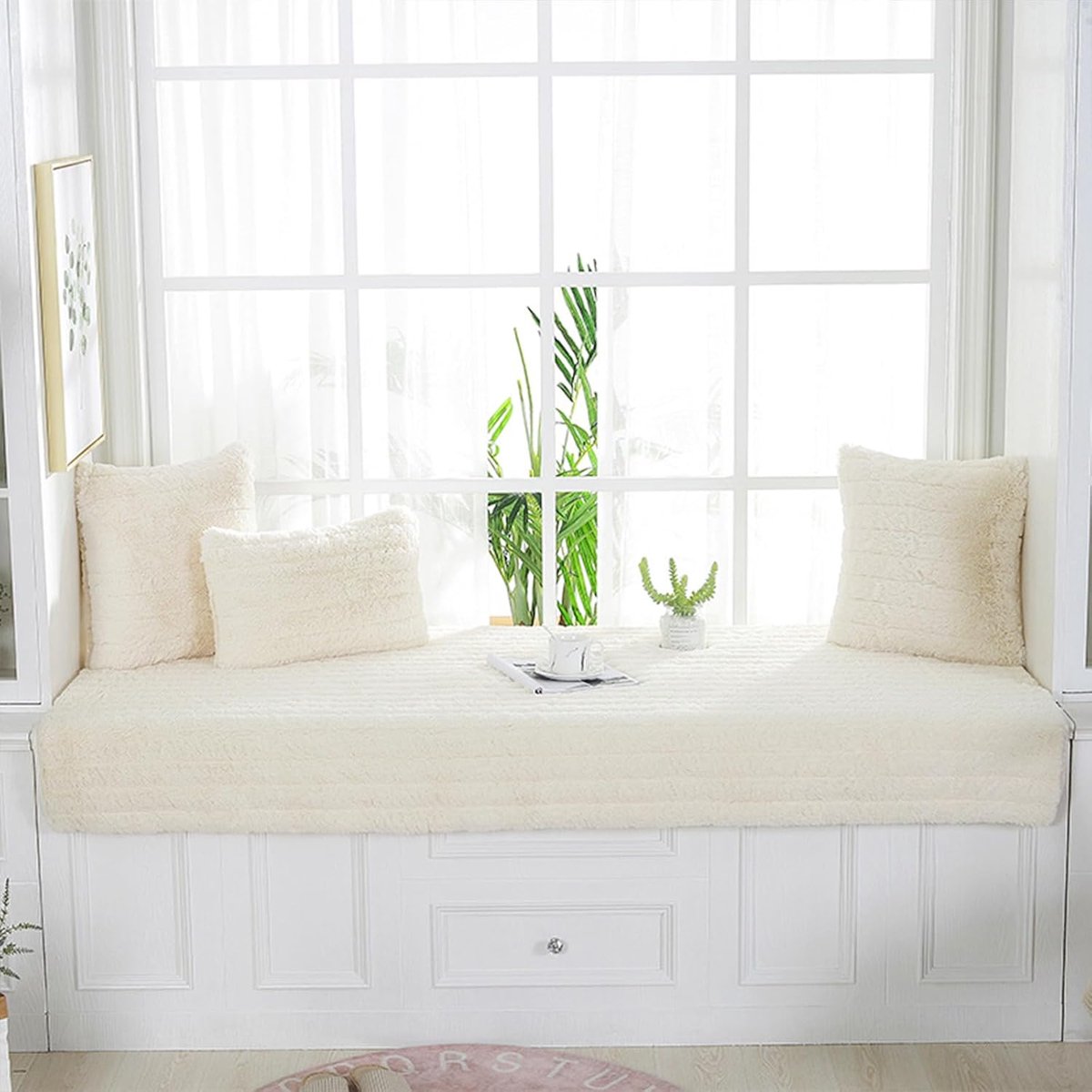 Raamzitkussen 60 x 180 cm - Pluche beige - Comfortabel en zacht - Ideaal voor vensterbanken - ShopVlot