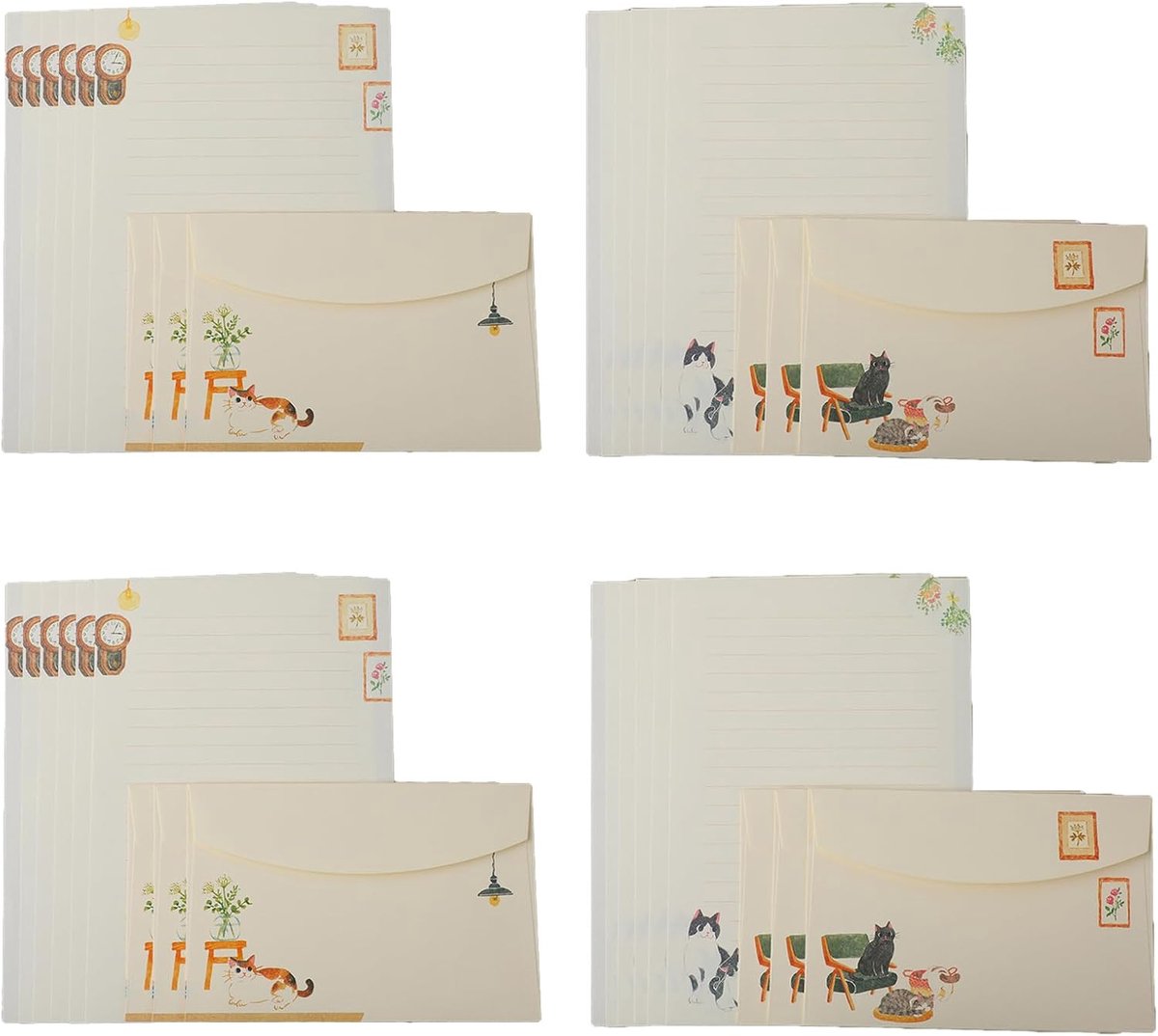 Schrijfpapier en enveloppen 36-delig - katmotief - premium kwaliteit - perfect voor uitnodigingen - ShopVlot