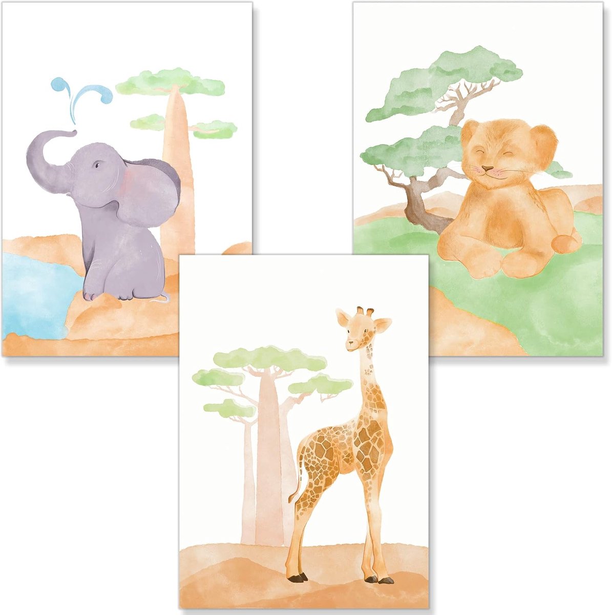 Wanddecoratie Kinderkamer A4 - Dieren Poster Set - Handgetekende Illustraties - Stimuleert de Verbeelding - ShopVlot