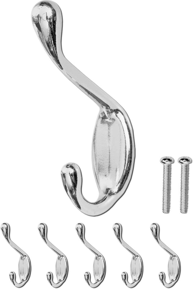Haken set van 5 - antiek ontwerp - zilver/chroom - ideaal voor kleding en handdoeken - ShopVlot