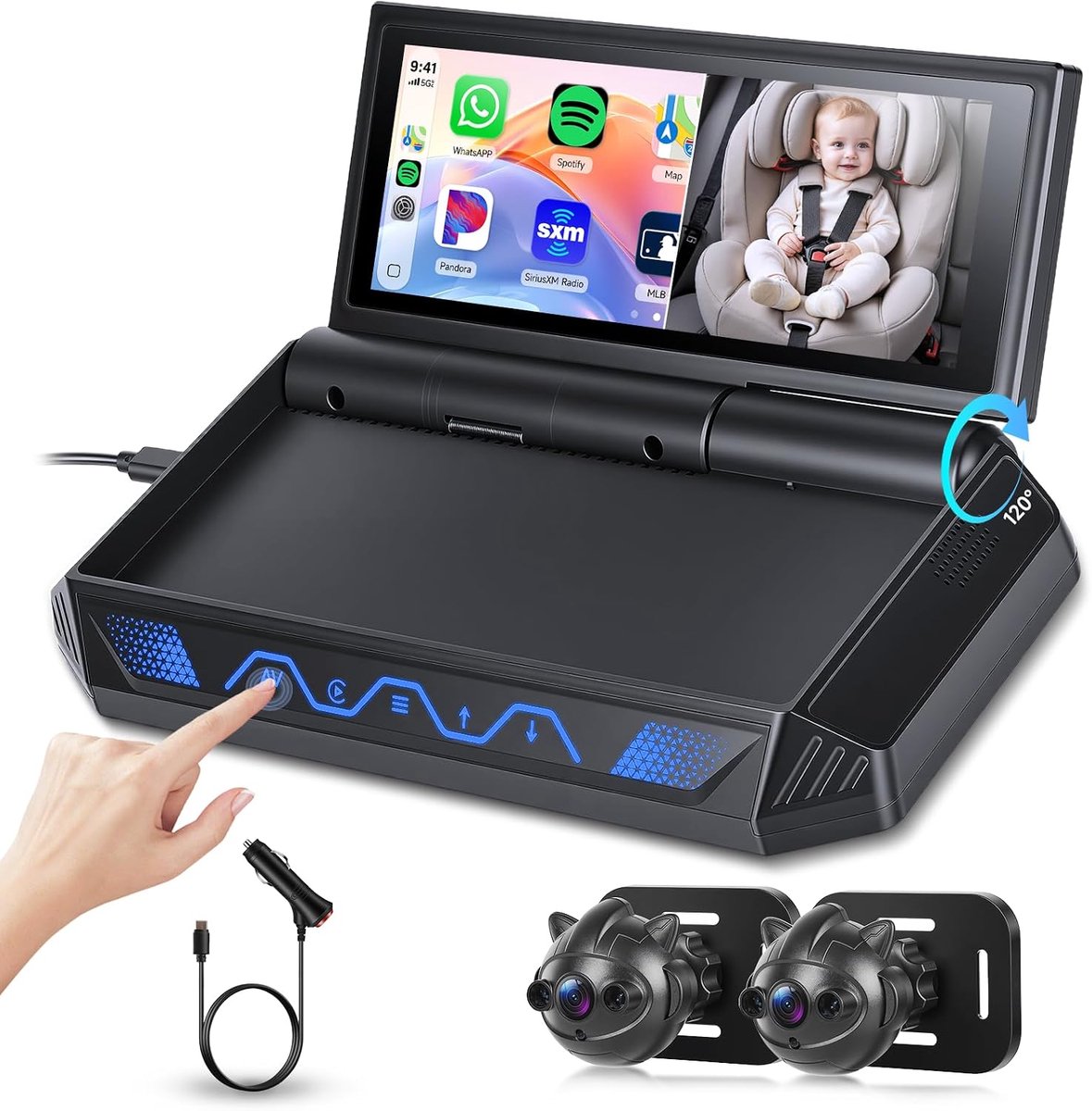 Babyautocamera met 2 camera's - 6,86 inch monitor - heldere weergave - veilig onderweg - ShopVlot