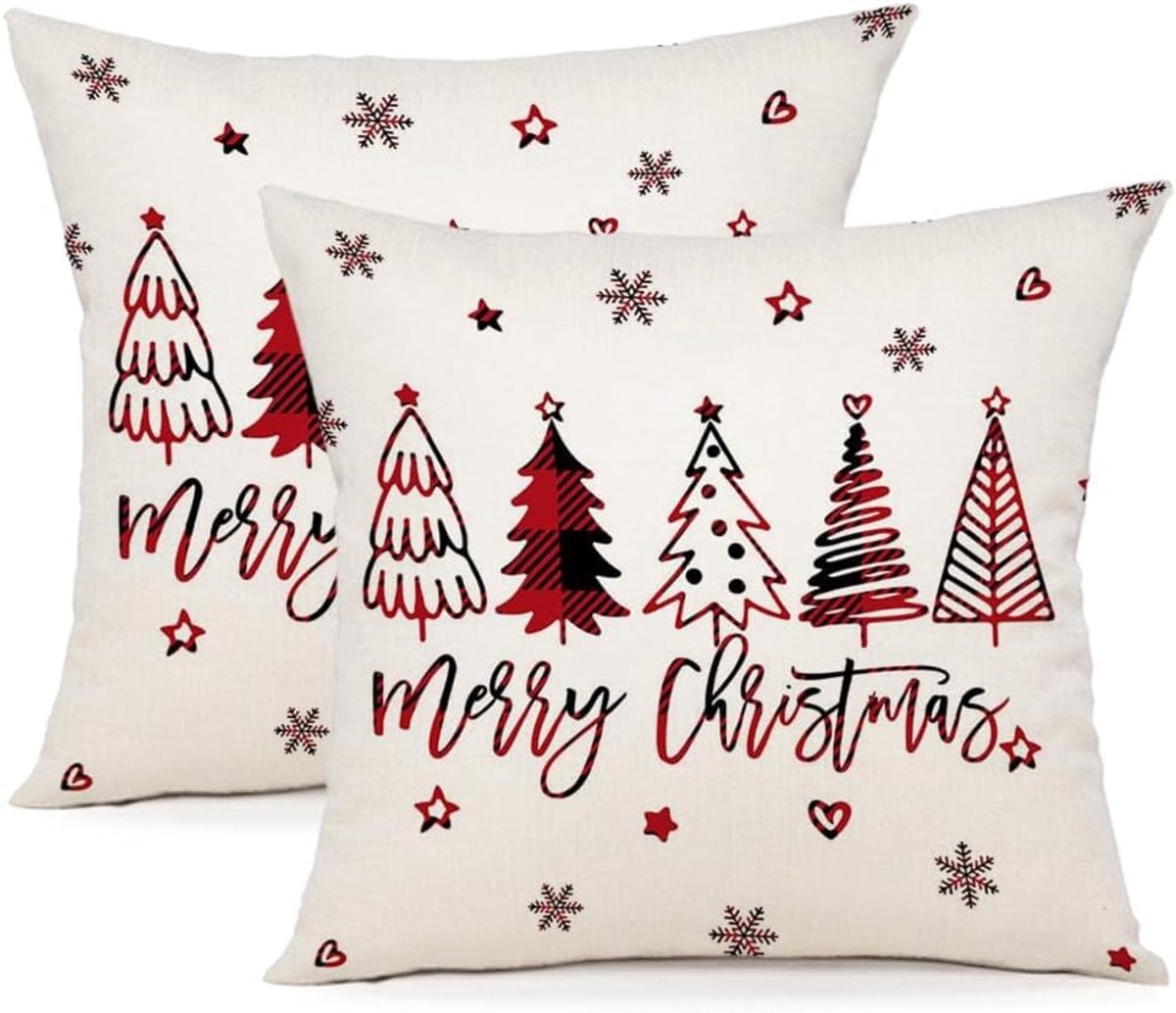 Kussenhoezen 45x45 set van 2 - Linnen kerst kussenhoezen - Decoratief voor sofa en slaapkamer - ShopVlot