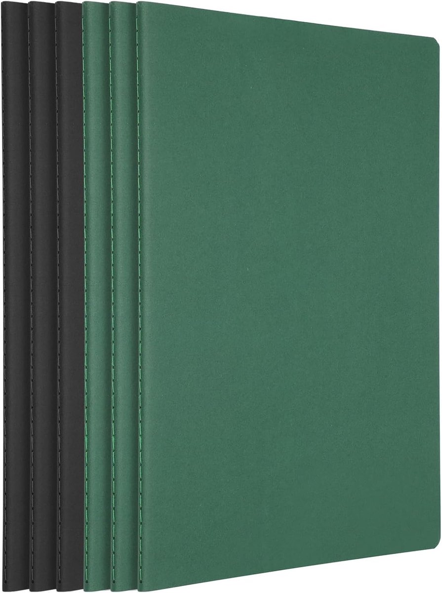 A4 notitieboek 6 stuks - zachte kaft zwart en donkergroen - dik crèmekleurig papier 100 g/m² - ideaal voor vulpennen - ShopVlot