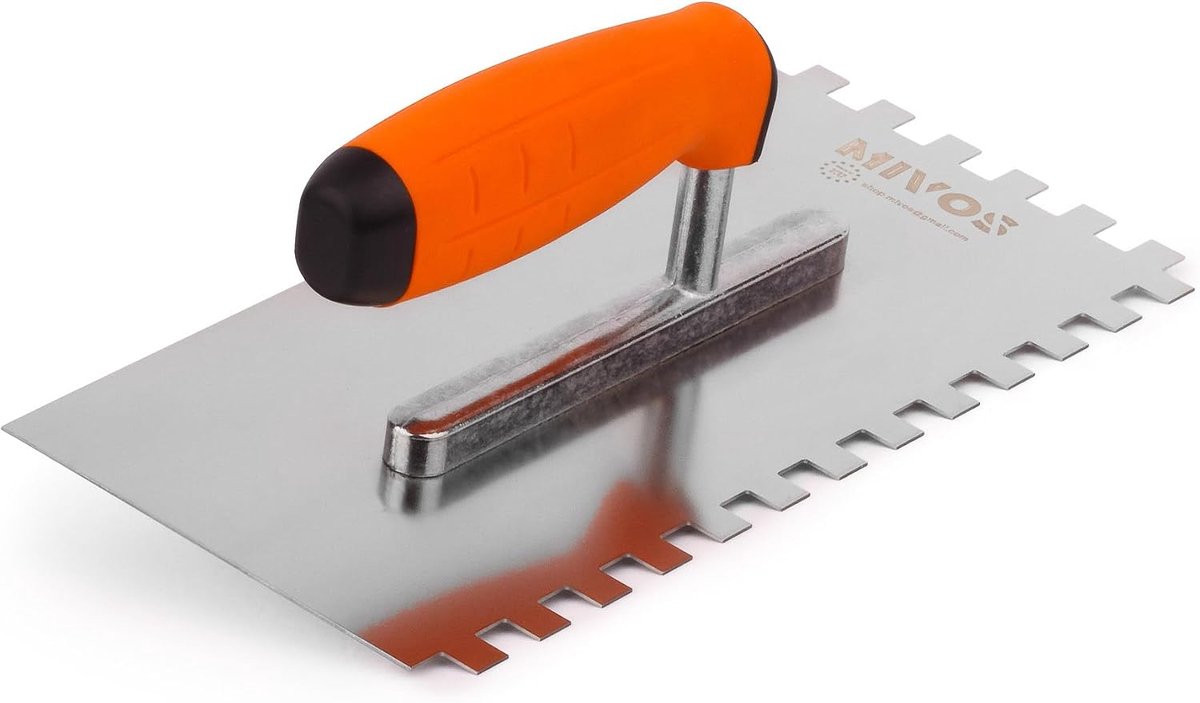 Tegelafwerktroffel 10 x 10 mm - RVS tandtroffel 270 x 130 mm - Zachte handgreep - Perfect voor gladde afwerking - ShopVlot