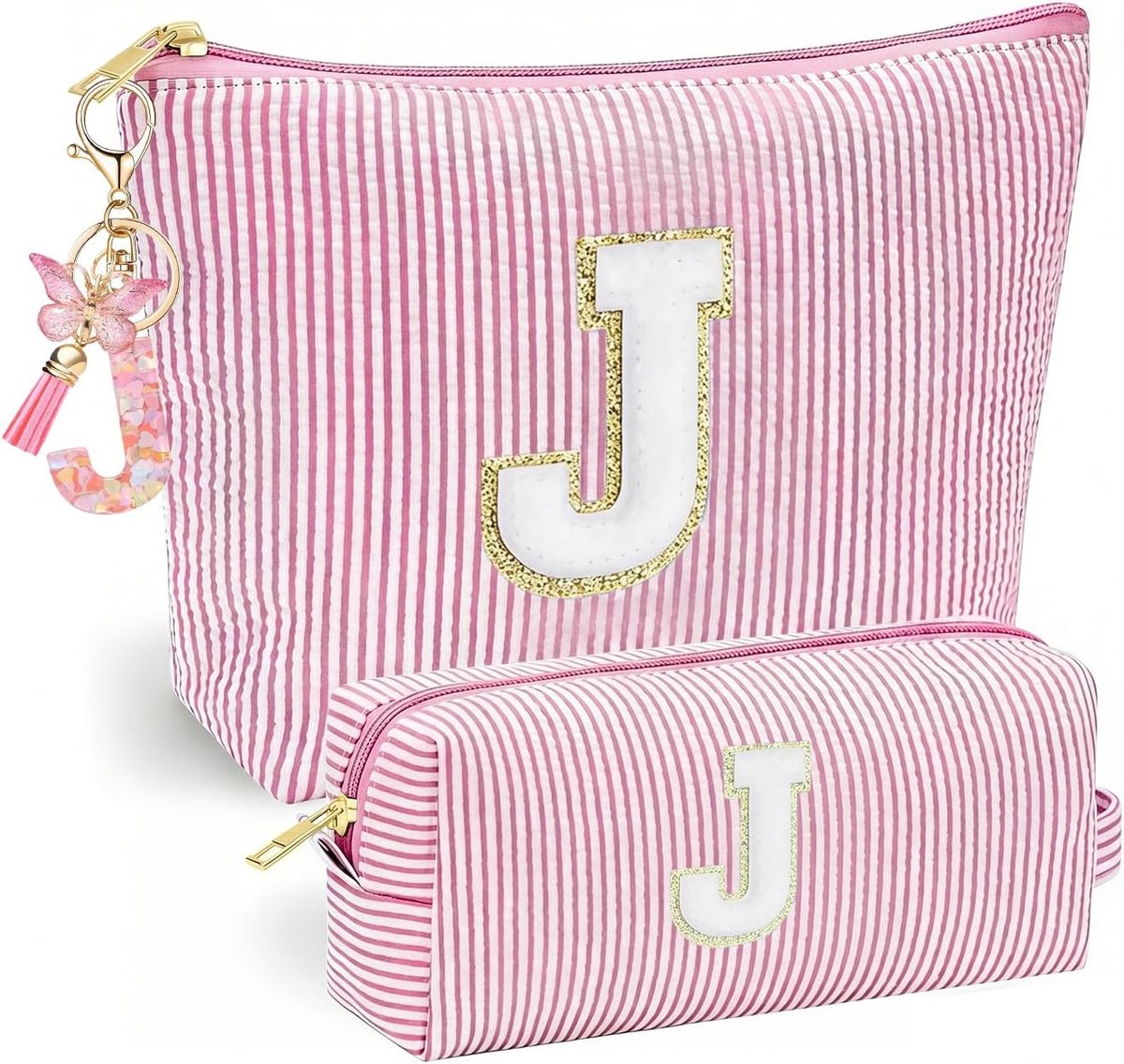 Cosmetische tas met initiaal - roze - vlinder kwastje - persoonlijke make-up tas voor meisjes - ShopVlot
