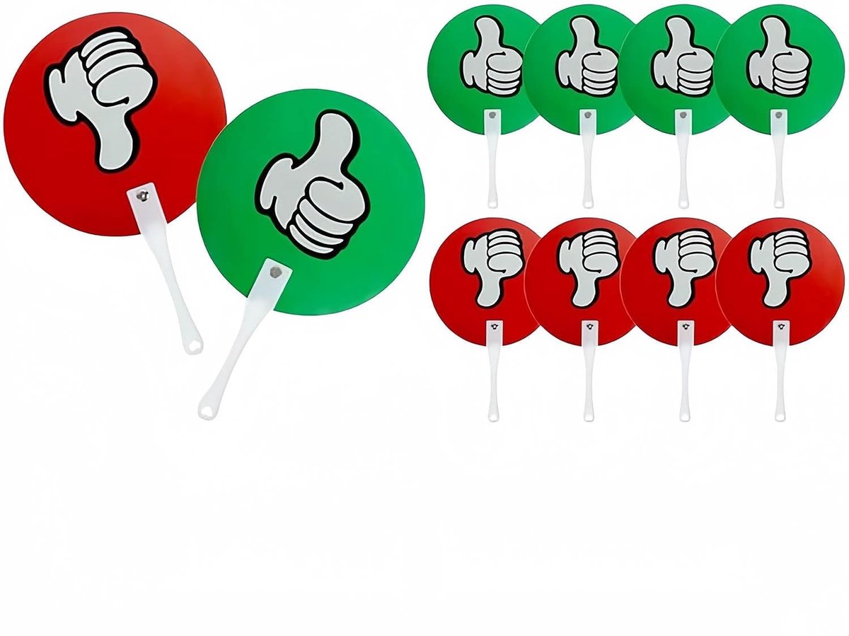 Stem Paddles 10 Stuks - Duurzaam Kunststof - Dubbelzijdig Gekleurd - Ideaal voor Groepsactiviteiten - ShopVlot