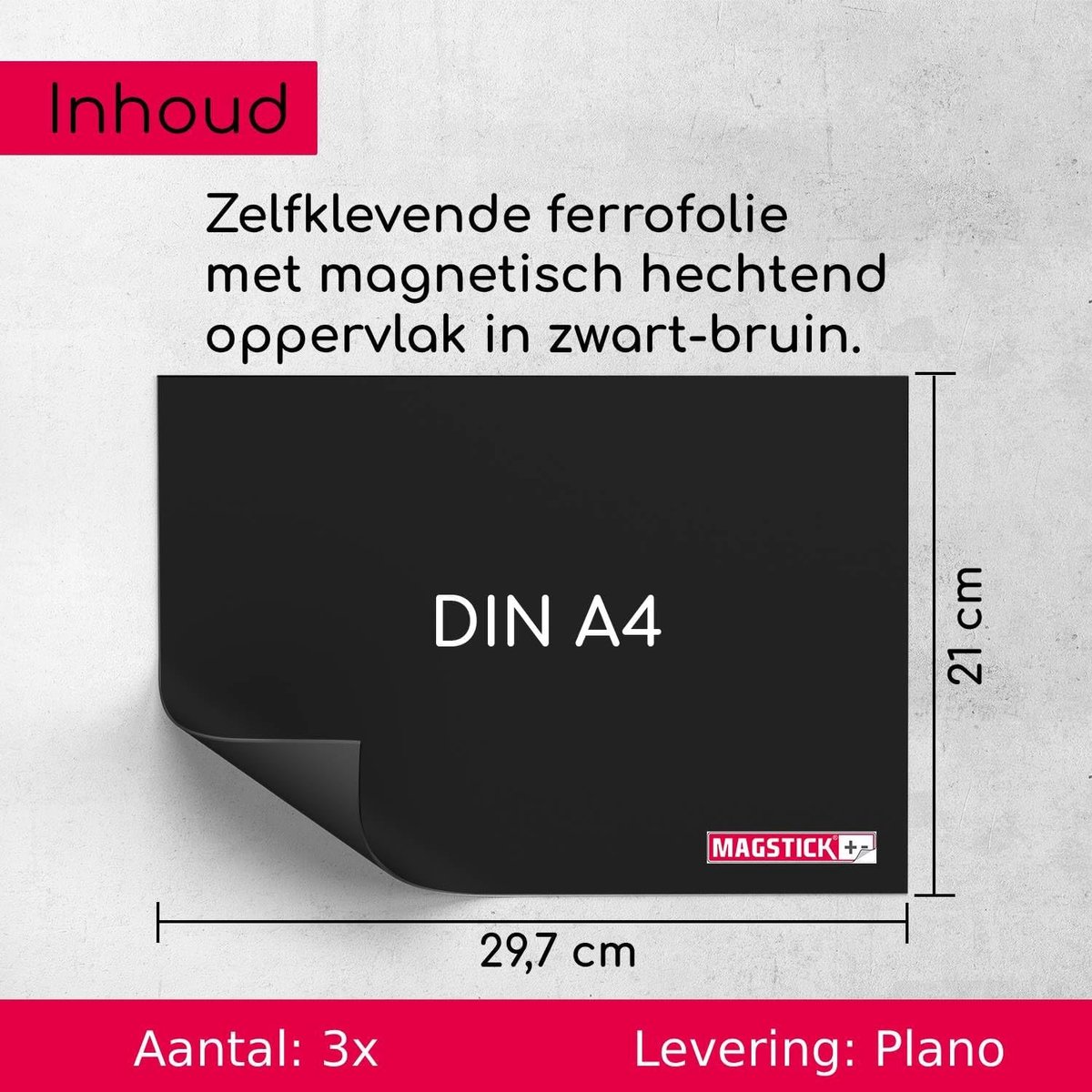 Zelfklevende ferromagneet film A4 - 3 stuks 21 x 29,7 cm - flexibele magnetische basis - ideaal voor neodymium magneten - ShopVlot