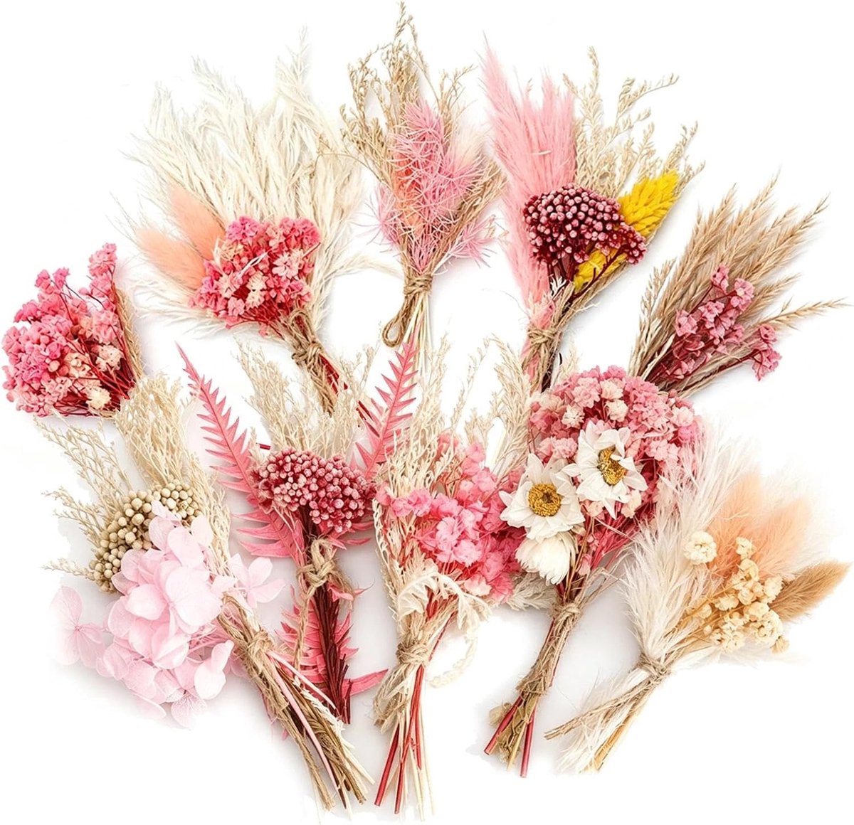 Mini droogbloemen boeket - roze tinten - natuurlijke materialen - perfecte tafeldecoratie - ShopVlot