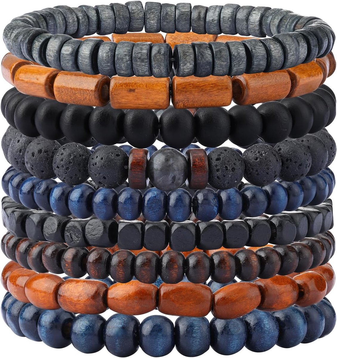 Houten stretcharmbanden 5pcs - natuurlijke kralen - voor meditatie en gebed - stijlvol en rustgevend - ShopVlot