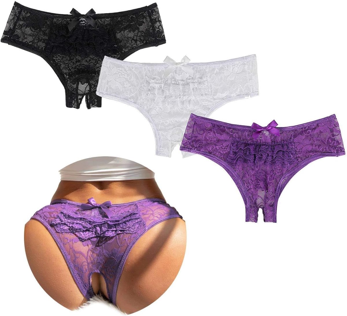 Damesstring sexy chic - plus size - kant - ademend en comfortabel - pack van 3 - ShopVlot