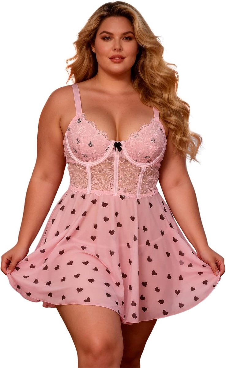 Lingerieset Dames Plus Size - Kanten Nachtkleding - Transparant Mouwloos - Verleidelijk Comfort - ShopVlot