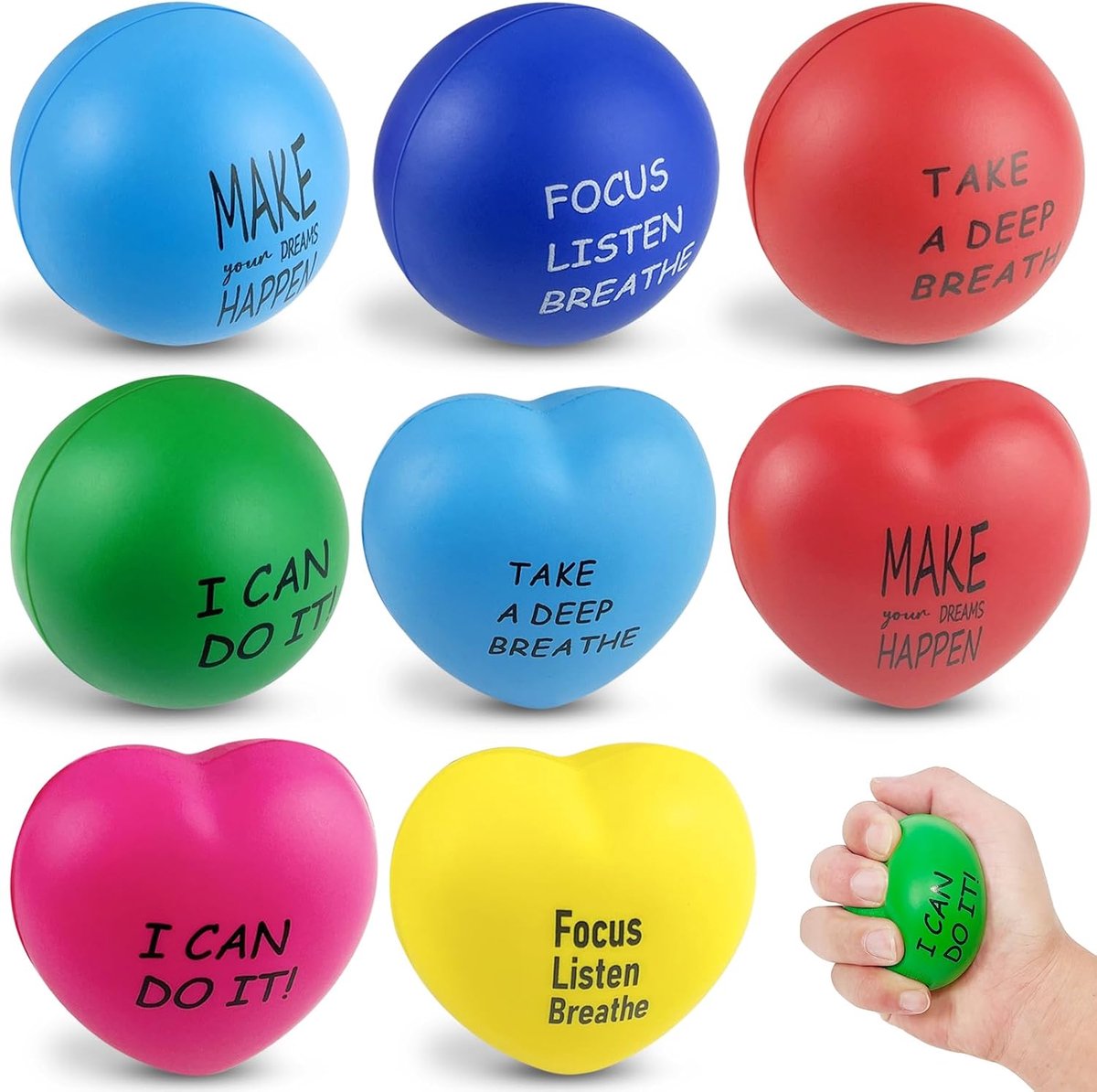 8 anti-stress balls, help train fingers and wrists - Adult PU Motivational, Anxiety Stress Relief (2-Way) - ShopVlot