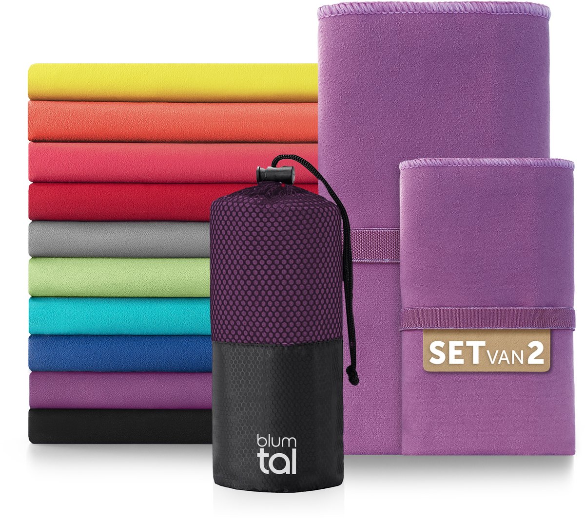 Blumtal Sporthanddoeken Set - Microvezel - 180x90cm + 80x40cm - Lila - 2 Stuks