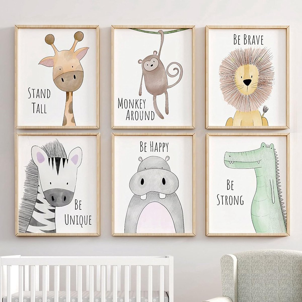 ED-Lumos 6Pcs Forest Animals Nursery Baby Room Decoration Framed Pictures Wall Art Poster for Boys Girls A4 (Photo - ShopVlot
