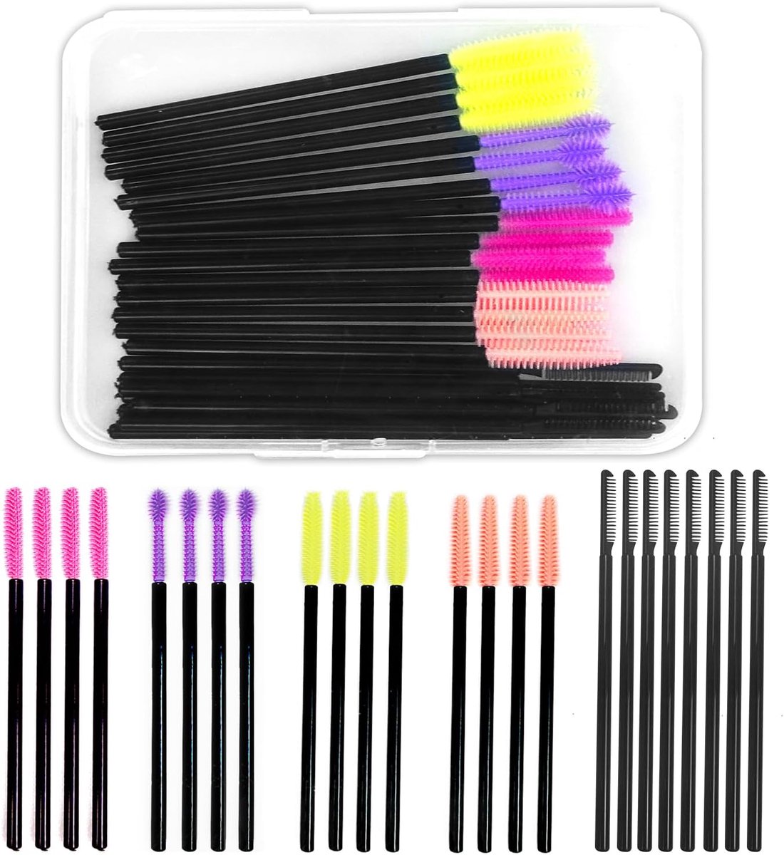 Pack of 24 Eyelash Brushes, Eyelash Brush Set, Reusable, 5 Types Eyelashes with Different Brush Heads, for Mascara - ShopVlot