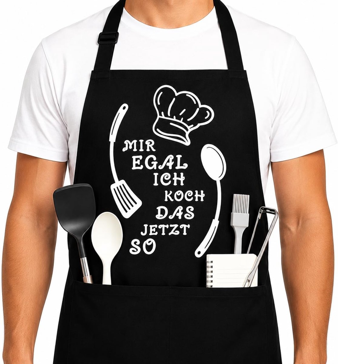 1 stuk keukenschort voor heren, barbecueschort voor heren, humoristisch, waterdicht model met voorzakken, verstelbare - ShopVlot