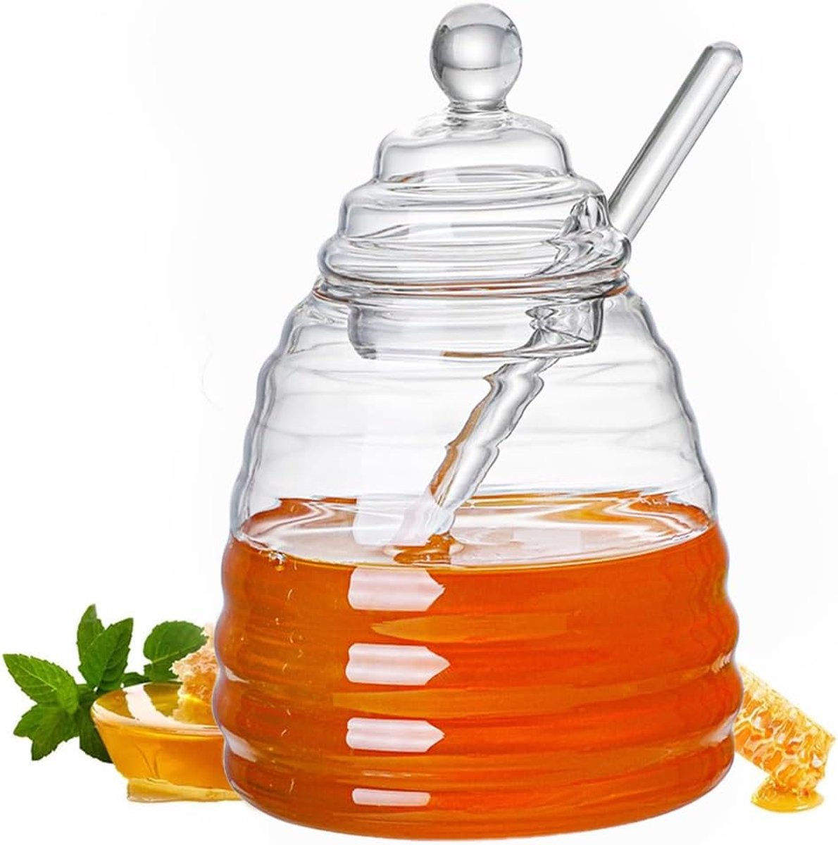 Glass Honey Jar, Clear Glass Honey Glass, Honey Glass Honey Jar Honey Dispenser, Honey Jar with Spoon and Lid, Honey - ShopVlot