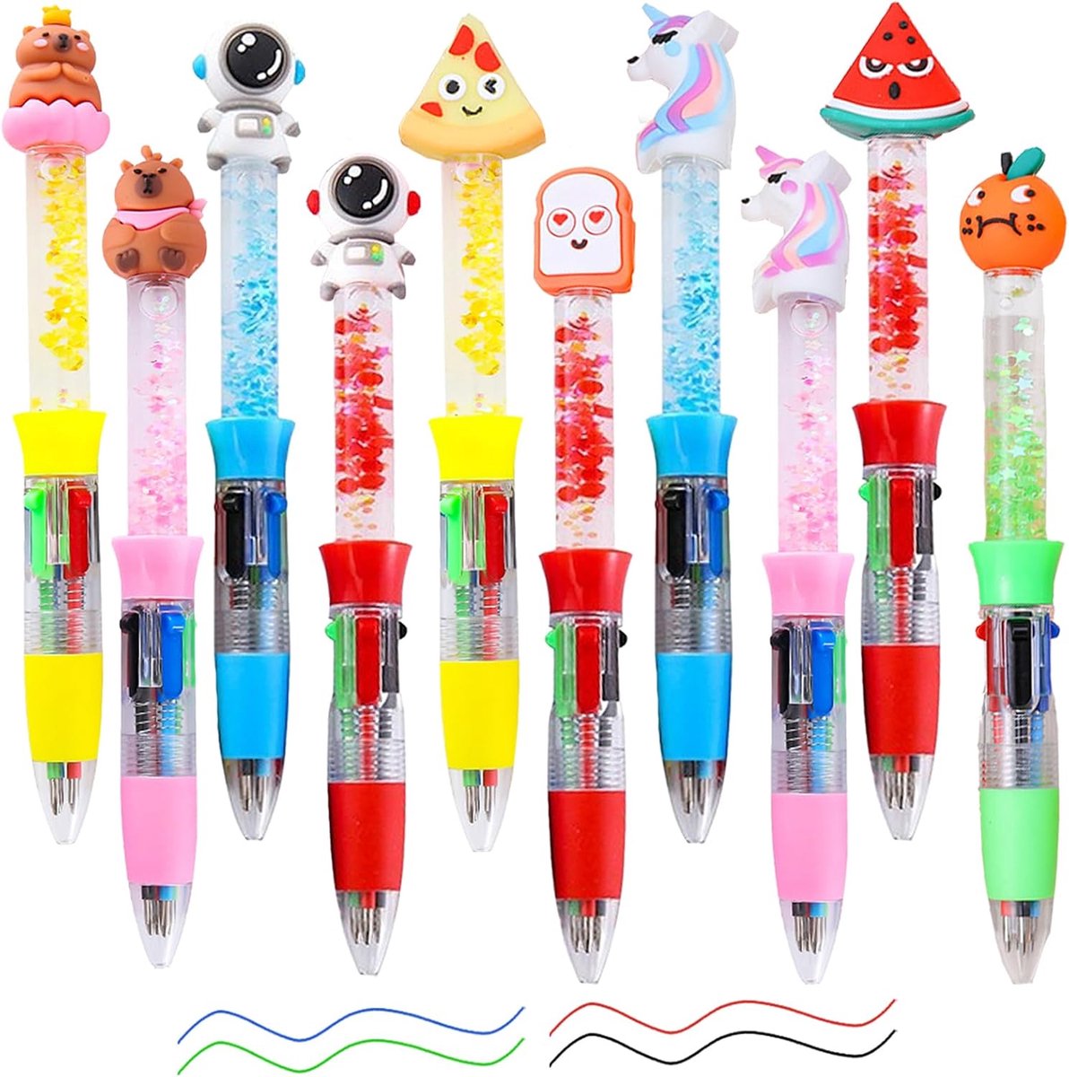 10pcs Cute Glitter Sand Ballpoint Pens Cartoon Design 4 Color Creative Pens Party Favors Guest Gifts for 5-10 Year Olds - ShopVlot