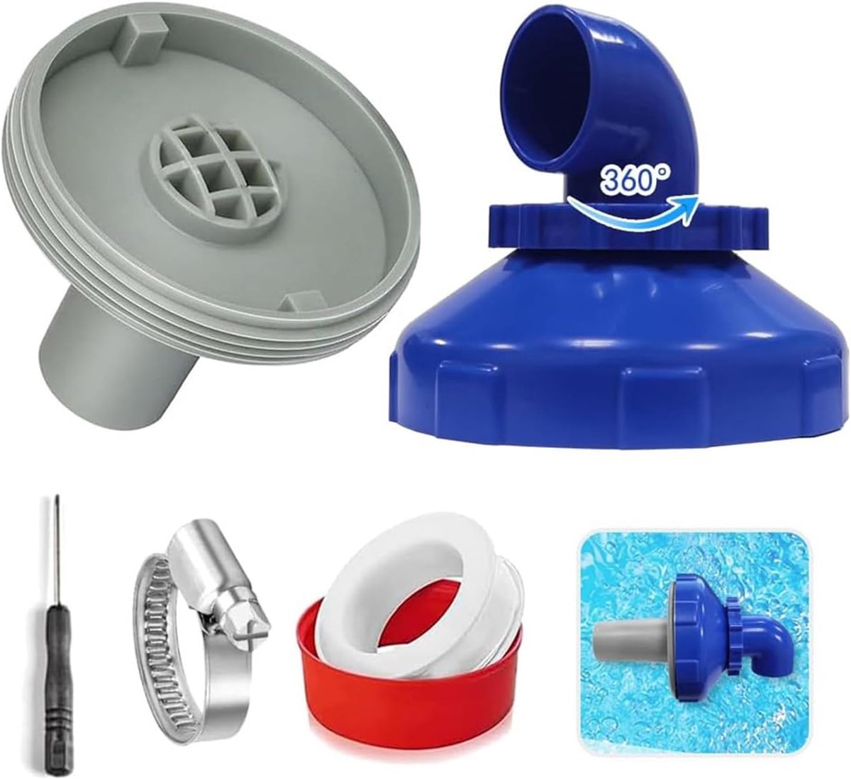 Pool Sprinkler Set, Pool Inlet Nozzle 32 mm, Pool Inlet Nozzle 360° Rotatable, Pool Outlet, Diameter 32 mm, with Pool - ShopVlot