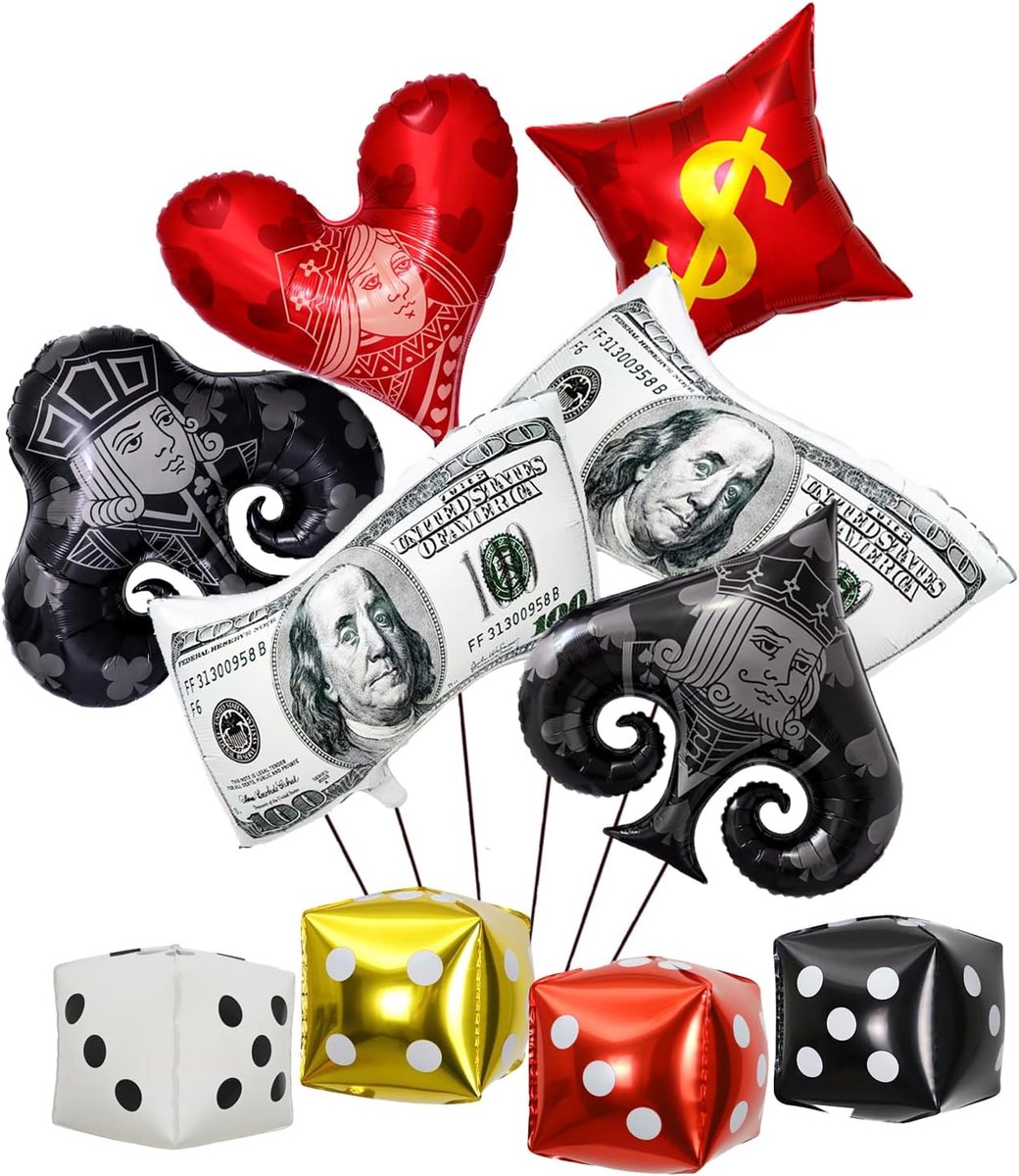 SnelShoppen - Set van 10 Dobbelsteen Ballonnen voor Casino Feestdecoratie, Dobbelvormige Ballonnen voor Casino Nacht Versiering, Feestartikelen, Kleur