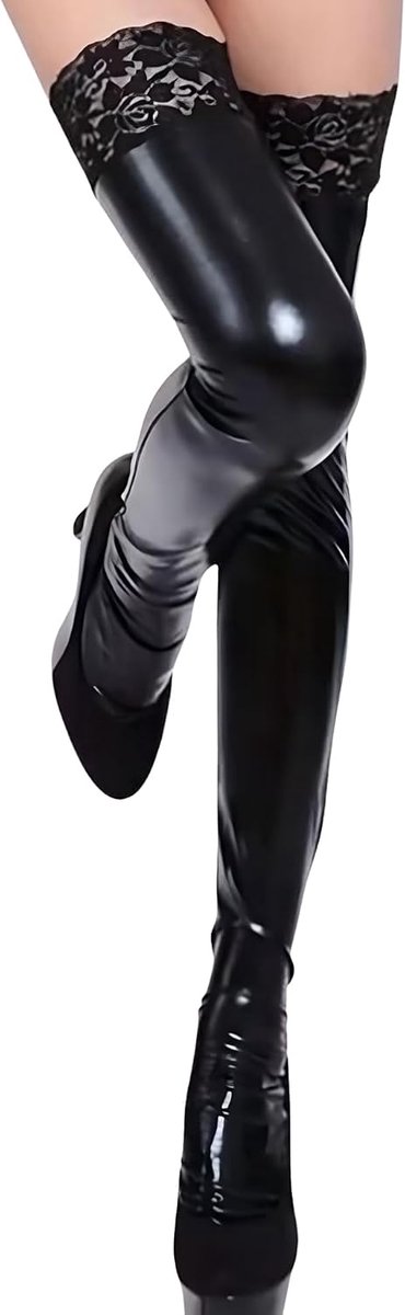 Women's Shiny Thigh High Stockings, Over the Knee, Transparent Lace Closure, Tight-fitting, Halterless Socks for - ShopVlot