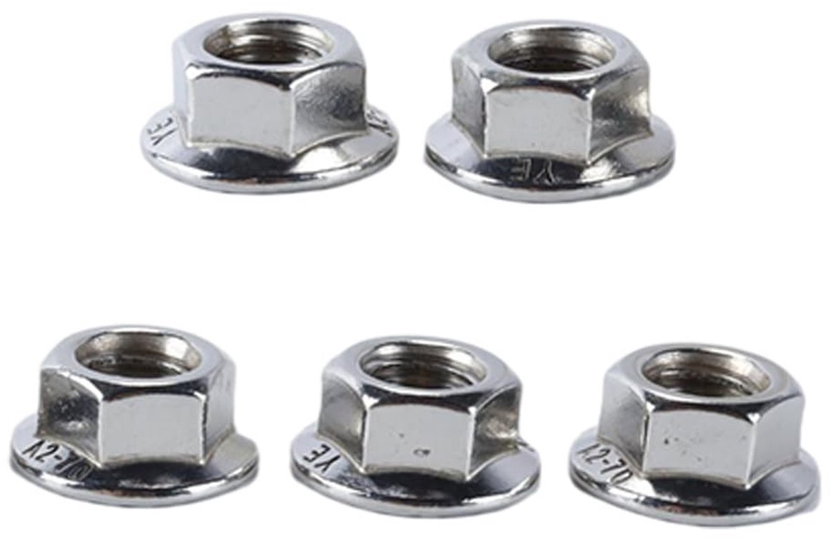 Solidchoice - 5 Gekartelde Zeskantflensmoeren M12 x 1,75 mm - Roestvrij Staal 304