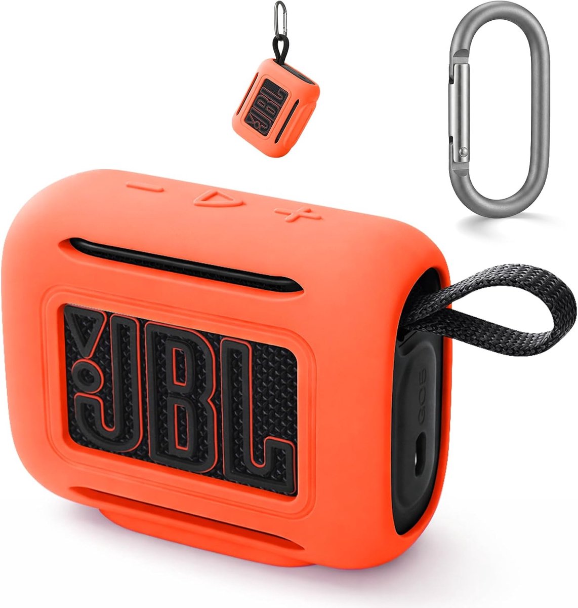 Silicone Case Compatible with JBL GO 5 Bluetooth Speaker, Travel Carrying Protective Case with Carabiner (Orange) - ShopVlot