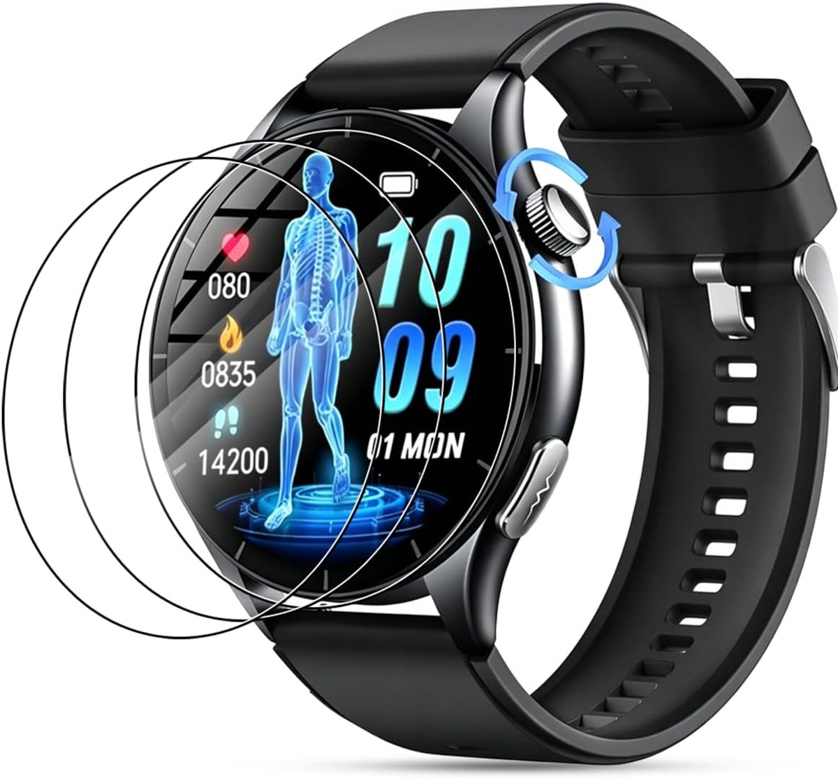 3 stuks displaybeschermfolie van gehard glas voor Lgnitek A3 smartwatch, 9H hardheid, HD-helderheid, krasbestendig - ShopVlot